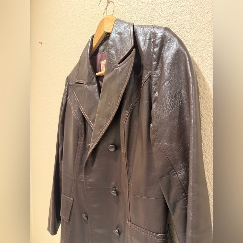 Philippe Monet Vintage 70s Leather Trench Coat Jacket S - Picture 8 of 11